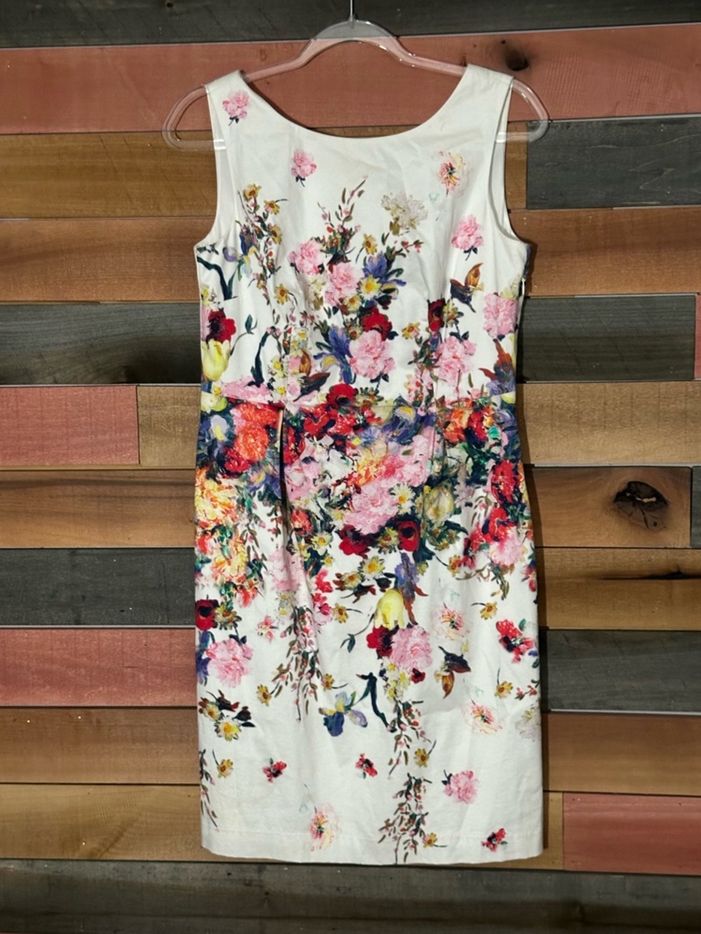 Talbots White Floral Midi Sheath Dress with Multicolor Blooms